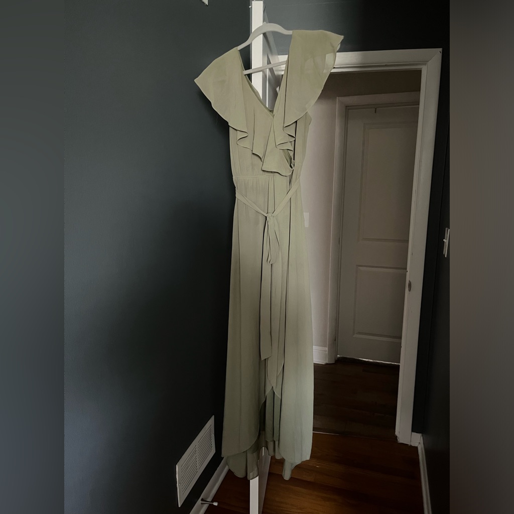 Olive Green Chiffon Ruffled Maxi Dress